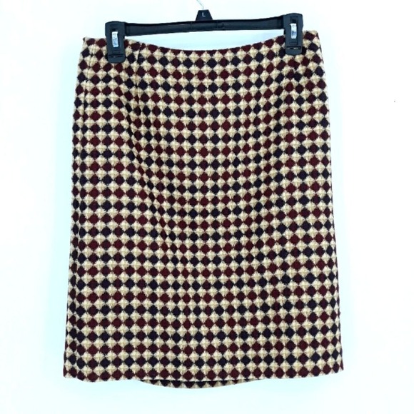 Vintage Dresses & Skirts - Vtg 80's Eddie Bauer Wool‎ Plaid Pencil Skirt Sz M Maroon Check Academia Grunge